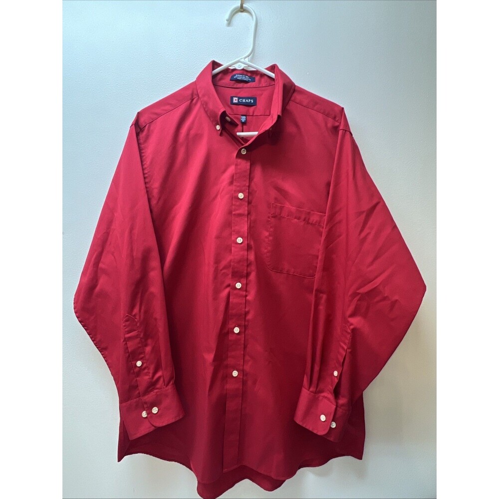 Chaps Men's Red Classic Fit Twill Long‎ Sleeve Button Down Large 16-16 1/2 32/33